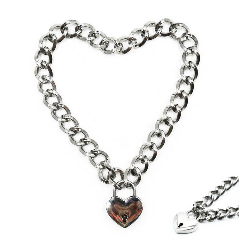 Silver Color Metal Collars Neck Pet Play Heart-Shape Padlock Metal Necklace For Dog