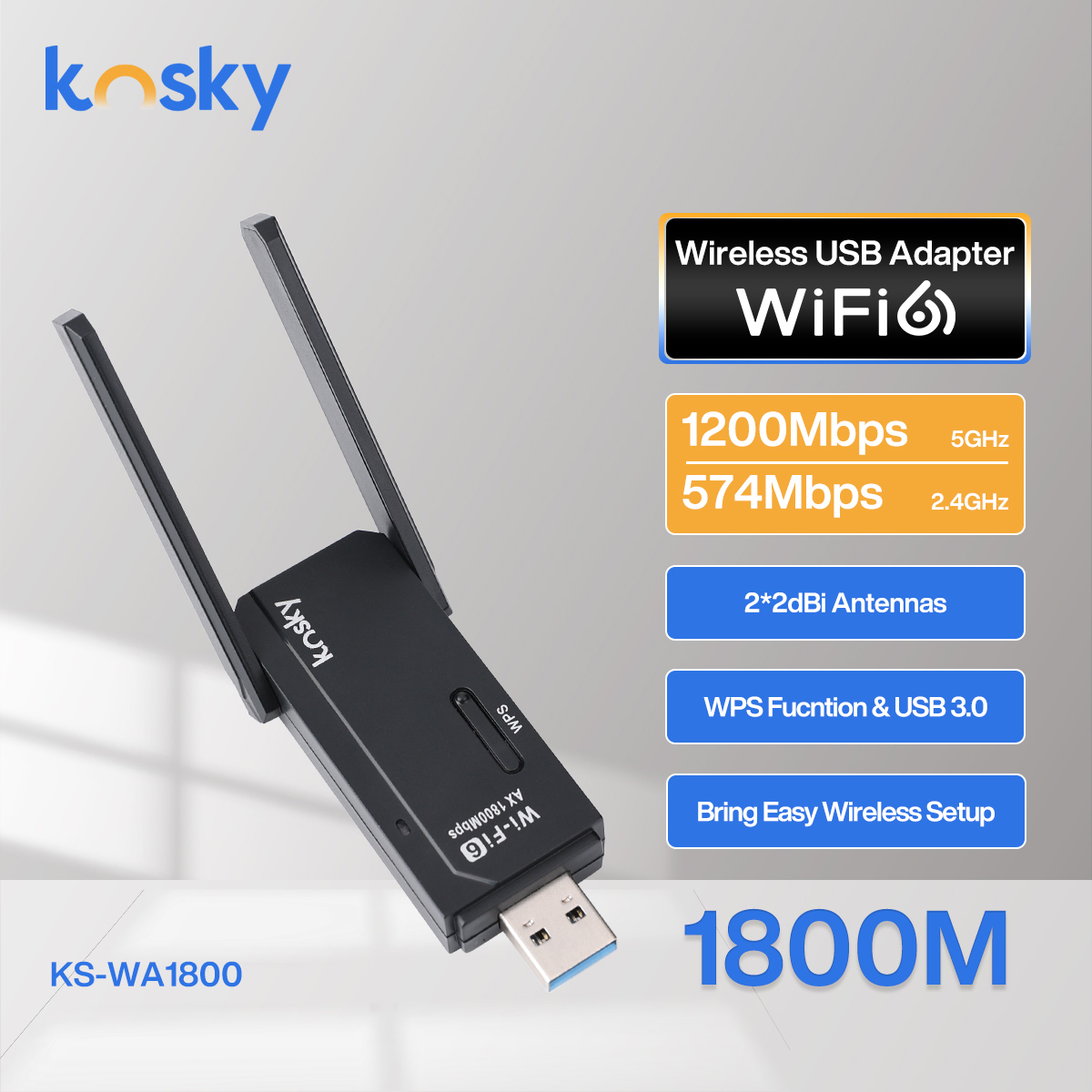 Wireless USB Wifi Adapter WiFi 6 Daul-band 1800Mbps 802.11ax 2.4GHz&5.8GHz USB3.0 Boost Your Internet Speed with 1800Mbps
