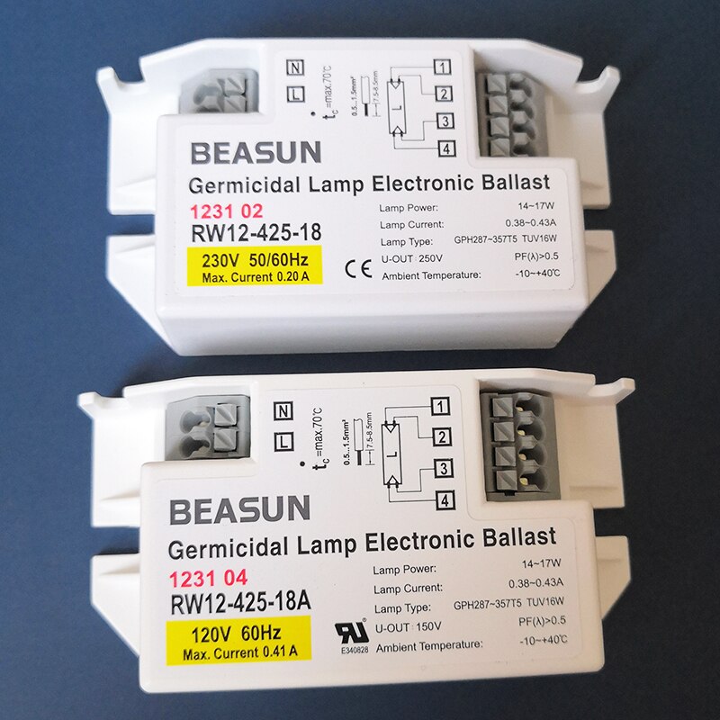 RW12-425-18 RW12-425-18A BEASUN 120V 230V 14-17W Germicidal UV Lamp Electronic Ballasts for Lamp GPH287-357T5 TUV16W