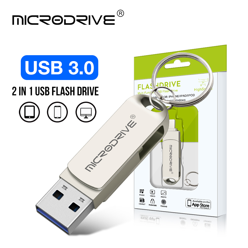 Rotate Usb 3.0 Flash Drive for iPhone with 2 in 1 USB-A to lightning interface 32-256GB pendrive for Iphone7/8/9/11/12/13 / Ipad