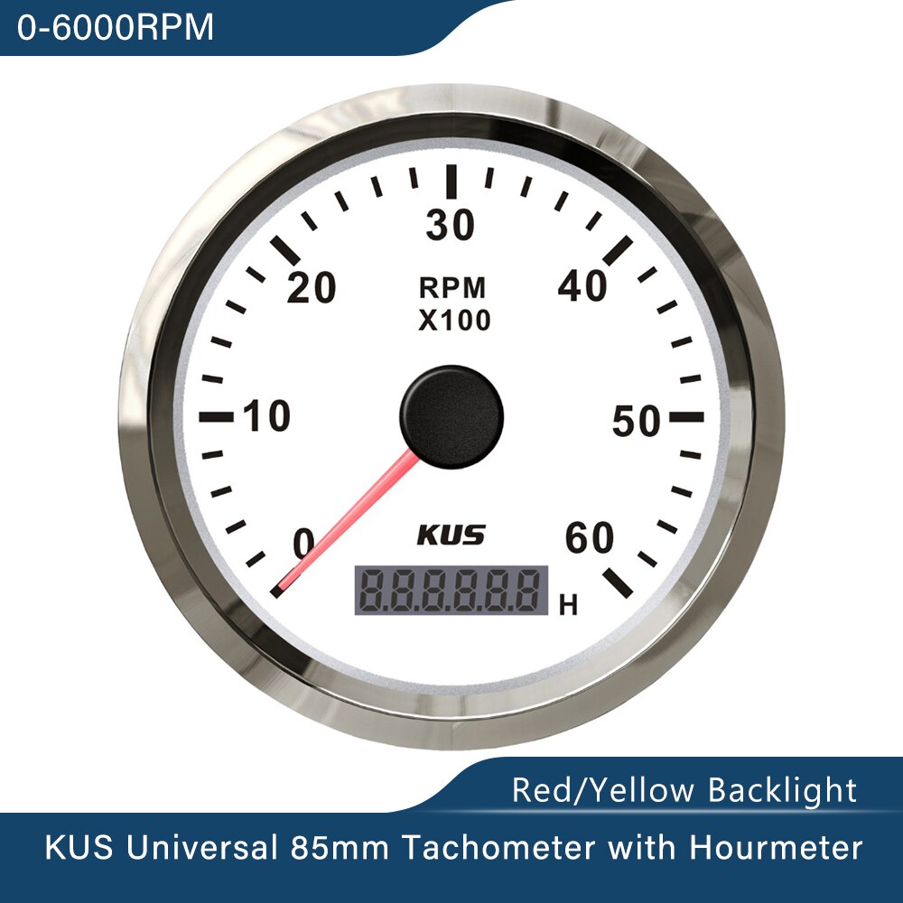 Kus 85mm vdo analog autometer marin varvräknare varvtalsmätare 3k/4k/6k/8k rpm med timräknare 12v/24v med röd/gul bakgrundsbelysning: 6 kws