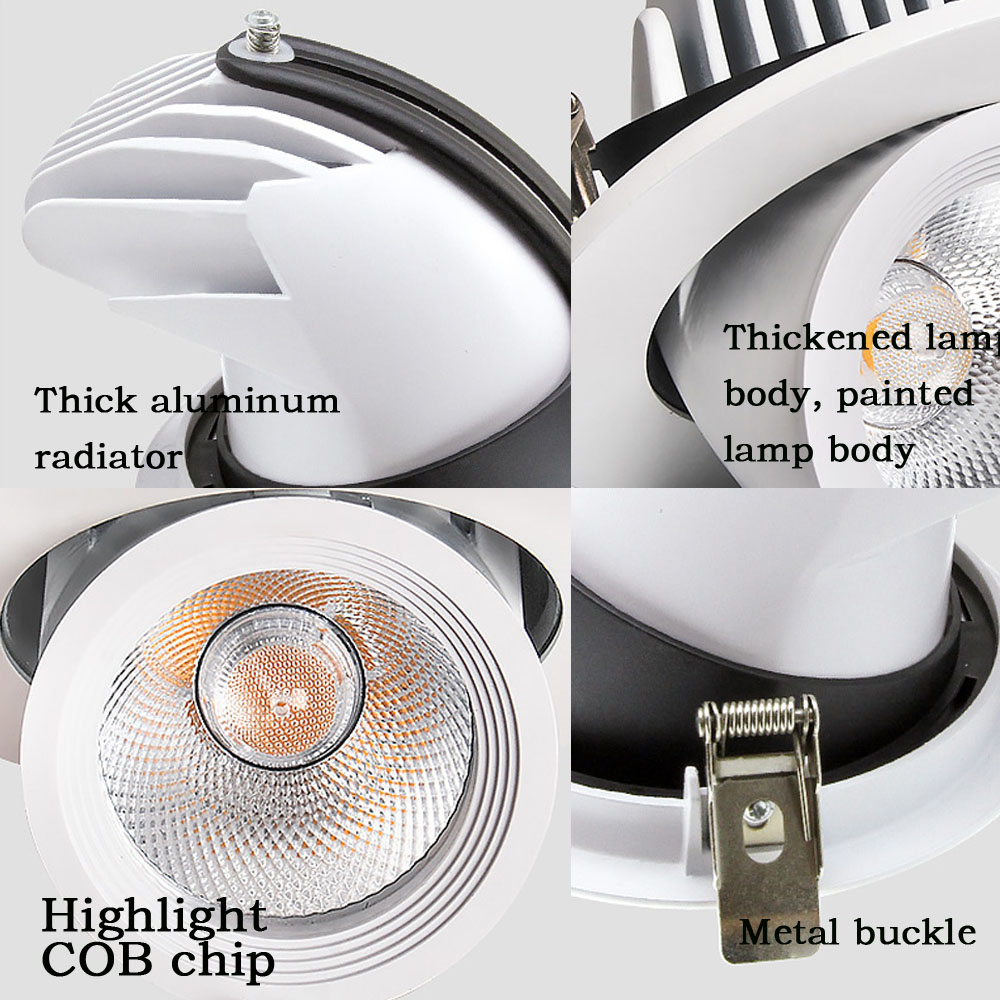 Led cob downlight indbygget lys 360 grader justerbar vinkel 5w 12w 20w 30w 40w spotlampe stue kontor indkøbscenter bar  ac110-240v