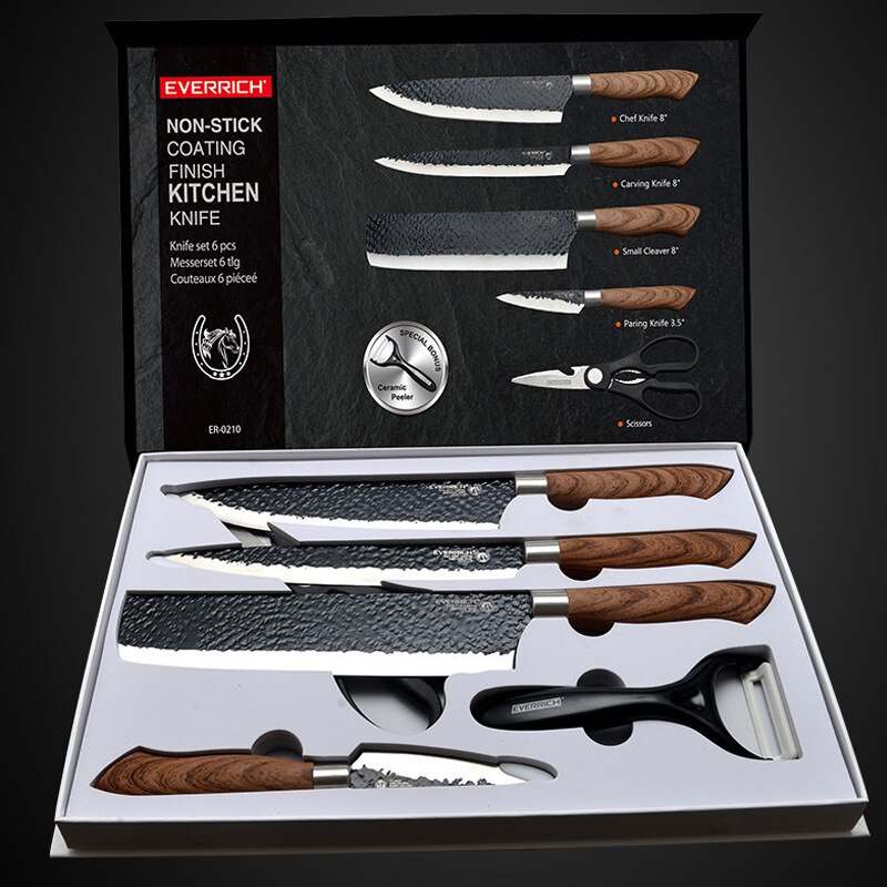 Køkkenknive i rustfrit stål sæt værktøjer smedet køkkenknivsaks keramisk skræller kokskærer nakiri skærekniv sag: Default Title