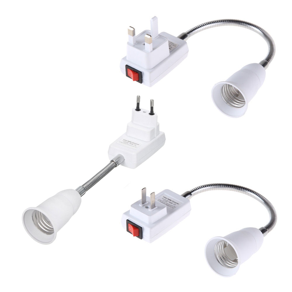 E27 lyspære fatning adapter fleksibel forlænger led lampe base kontakt holder dk/us/eu stik