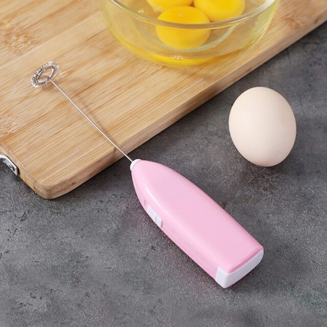 Mini Stainless Steel Electric Milk Frother Handheld Foamer Coffee Maker Egg Beater Chocolate Stirrer Portable Whisk Mixer Tool: Pink