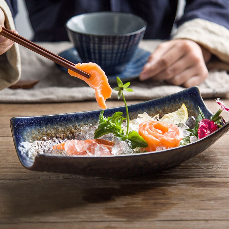 FANCITY Japanese-style Japanese-style ceramic pottery characteristic restaurant tableware Boat-shaped dishes, sushi dis