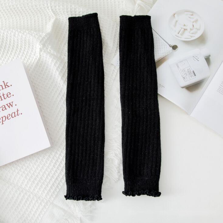 Frilly Knit Arm Warmer Women's Kawaii Leg Warmers White Black Striped Winter Arm Sleeves Japanese Cute Flared Leg Warmers T433: Black