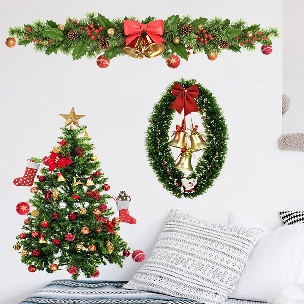 Merry Christmas Wall Stickers DIY Christmas tree Wall Stickers Home Decor Stickers Cute Christmas self-adhesive Window Stickers