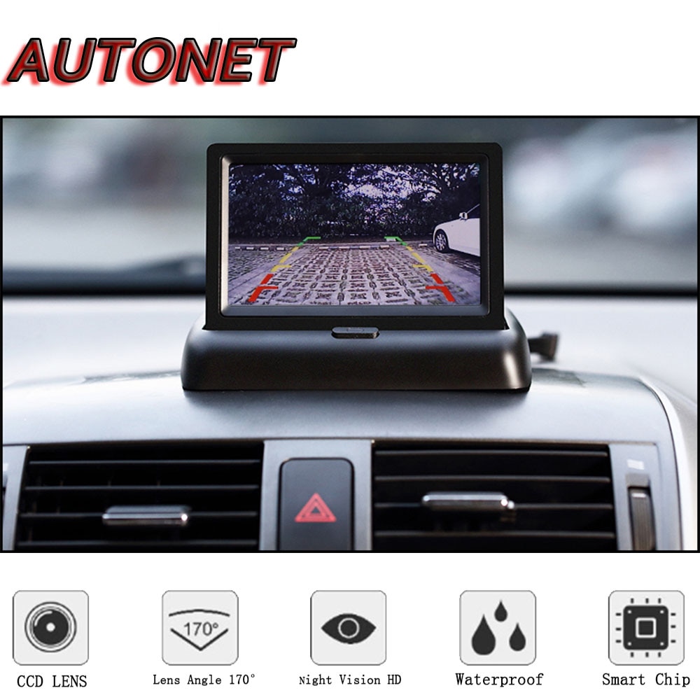 AUTONET In Car-Pantalla de 4,3 "TFT Monitor LCD/Digital a Color, pantalla de cámara trasera, abrir y cerrar plegable, 16:9 NTSC PAL 12V RCA