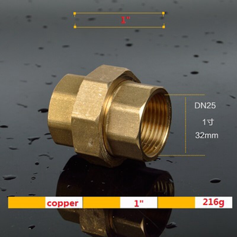1Piece Brass Pipe Union Connector Coupling Copper Double Ness Joint Female Thread Plumbing Fittings 1/2" 3/4" 1"