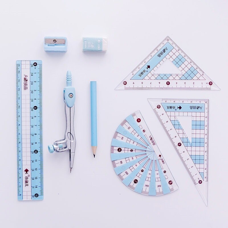 Juego de herramientas de dibujo Kawaii para niños, brújula escolar de dibujos animados, suministros de pintura, herramienta gráfica, 8 unids/set