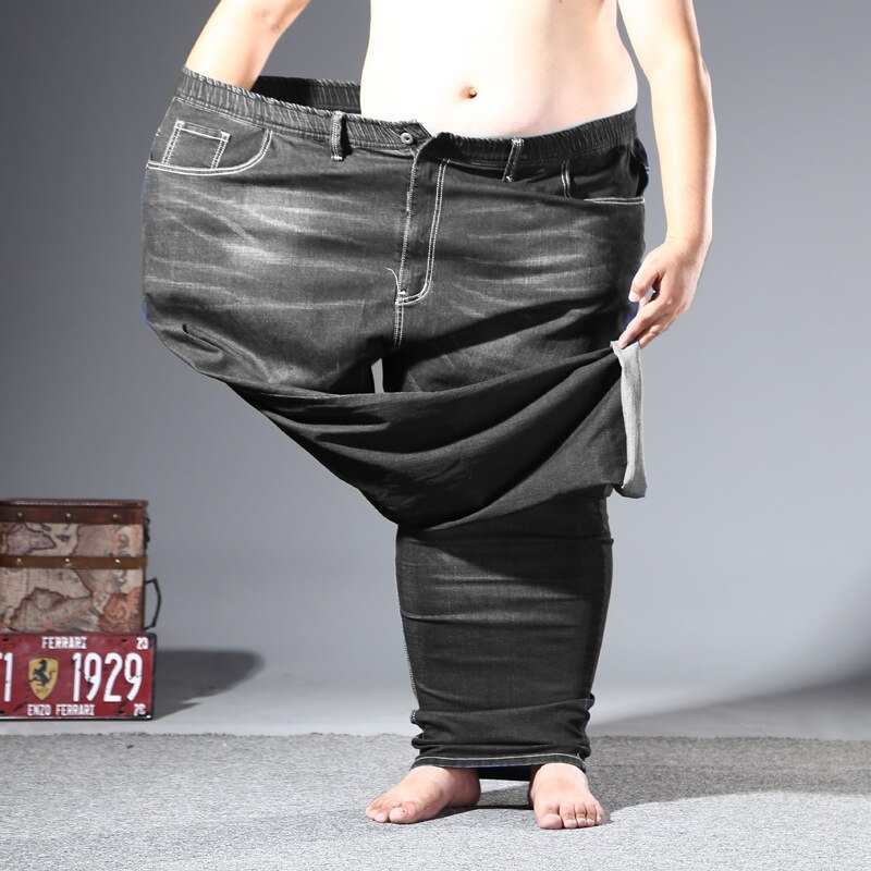 Super store elastiske talje jeans mænd større løs ren farve bukser fuld længde afslappet plus størrelse 5 xl 6 xl 7xl 8xl