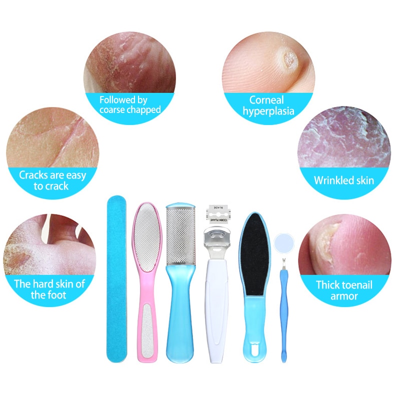 8PCS Foot File Pedicure Kit Feet Nails Scraper Exfoliate Hard Dead Skin Remove Pedicure Scrubber Foot Files Clean Tool Foot Care