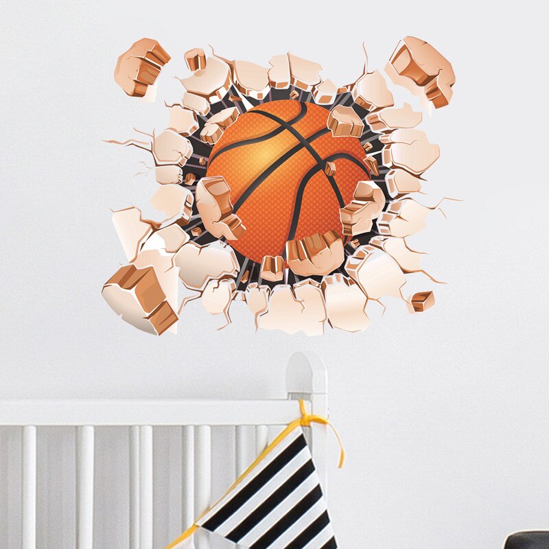 3d knækkede væg sport basketball børn soveværelse hjem væg baggrund dekoration wall stickers selvklæbende værelse indretning: Fx -f171