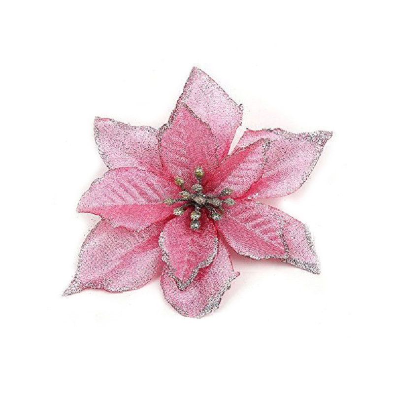 10Pcs Glitter Poinsettia Flower Christmas Decor Wreath Tree Decorations Xmas Party Wedding Flower Scrapbook Garlands Rattan: 6