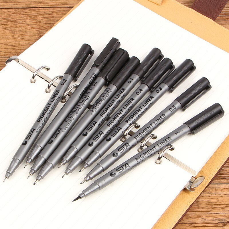 STA Waterdichte Vervagen Proof Micron Pen Liner Zwart Schets Water Marker Pen voor Manga Voor Tekening Handschrift Supply Briefpapier