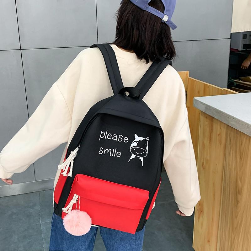 4 stk skoletasker sæt kvinder rygsæk lærred rygsæk skoletaske til teenager piger kvindelige tyverisikring rygsæk: 1 sæt rødt