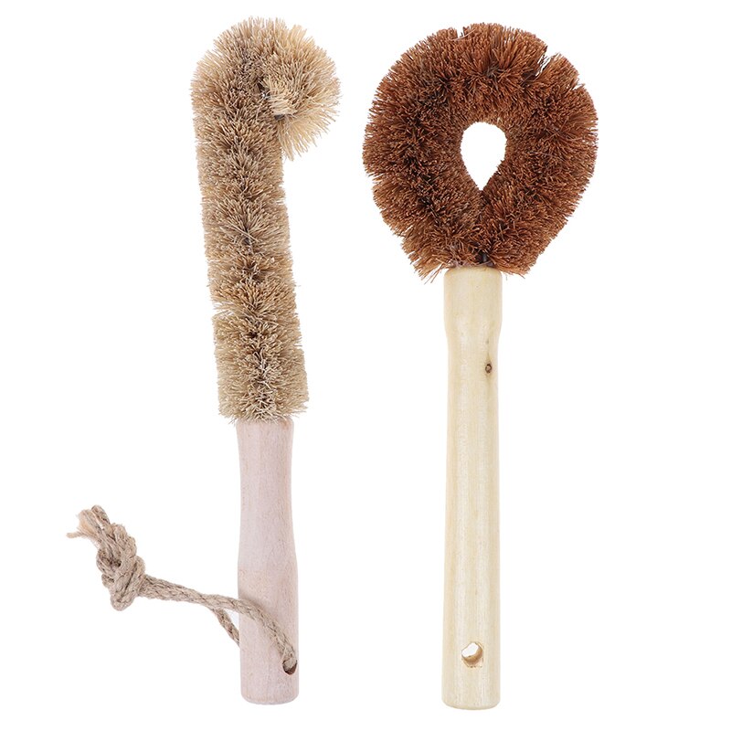 Coconut Palm Pot Brush Glass Decontamination Cleaning Brush Long Handle Bottle Brush Non-stick Skillet Cup Brush