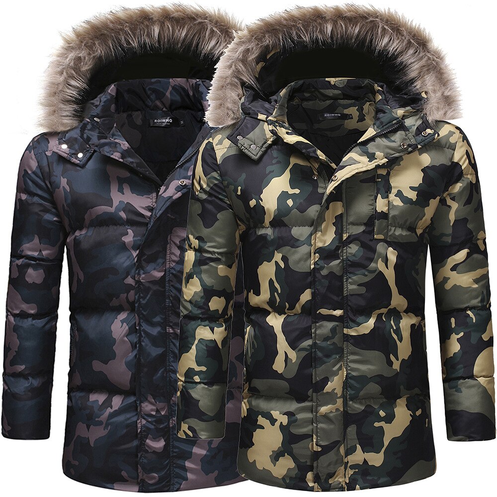 Mannen Mode Medium Lange Winter Losse Verdikking Down Katoen Camouflage Casual Rits Jas Jas