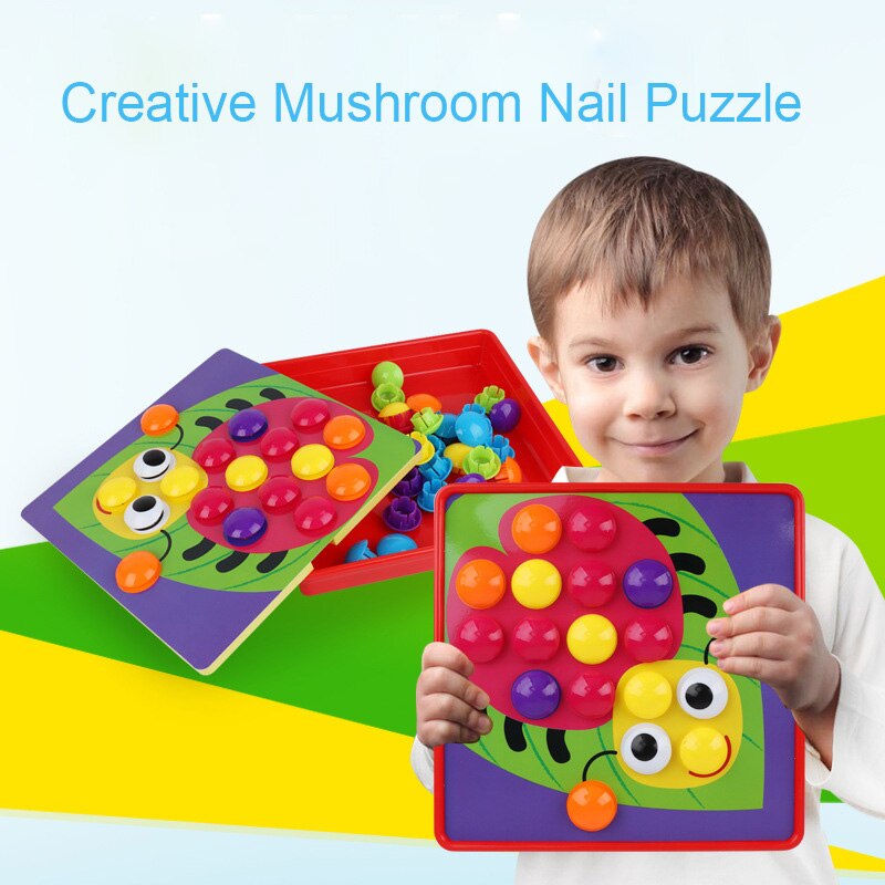 Creatieve Puzzel Speelgoed Voor Kinderen Cartoon Dier Vorm Bijpassende Paddestoelen Nagels Knop Baby Voorschoolse Educatief