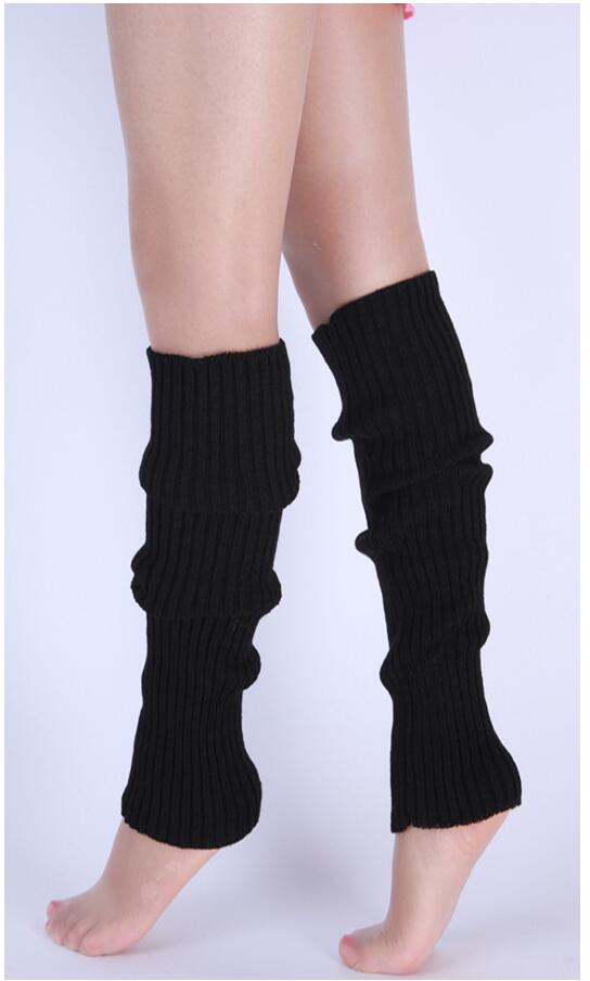 Kvinder benvarmere solide benvarmere slik farvehæklet strikket lange benvarmere knæhøje varme støvlesokker kvinder: Sort