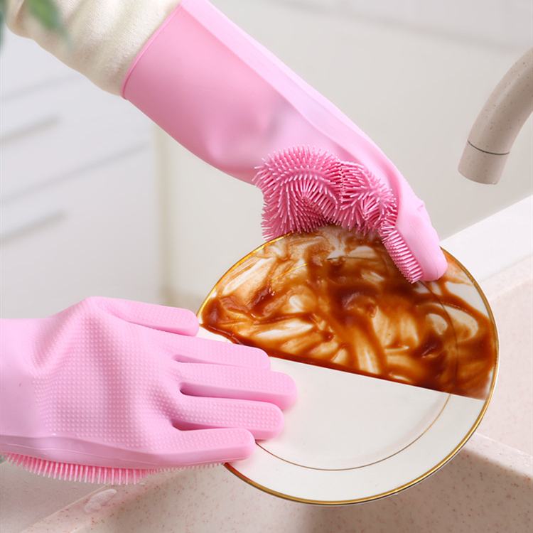 1 Paar Siliconen Handschoenen Keuken Silicone Cleaning Handschoenen Magic Siliconen Schotel Wassen Handschoen Voor Huishoudelijke Scrubber Rubber Keuken
