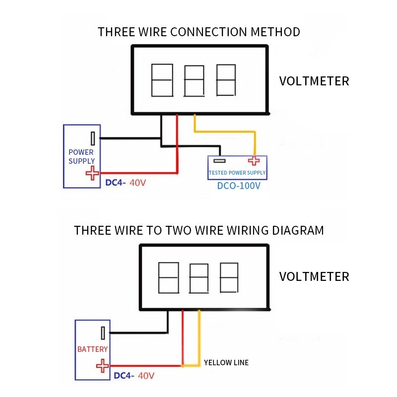 Three-wire 0-100V DC Digital Voltmeter, Voltmeter With Reverse Polarity Protection, Measurement Voltmeter
