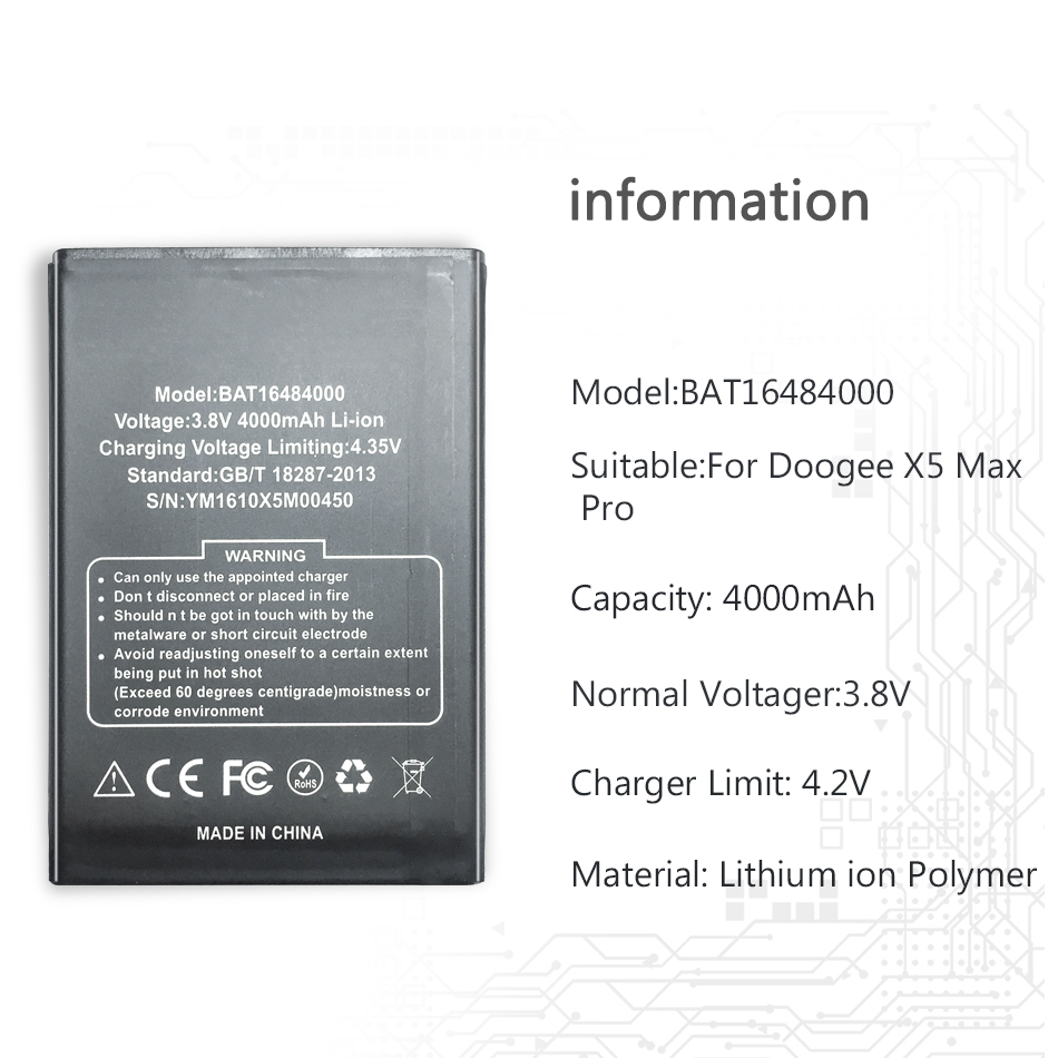 Voor Doogee X5 Max X5max Pro 4000Mah Mobiele Telefoon Batterij Voor Doogee X5 Max X5max Pro Batterij BAT16484000