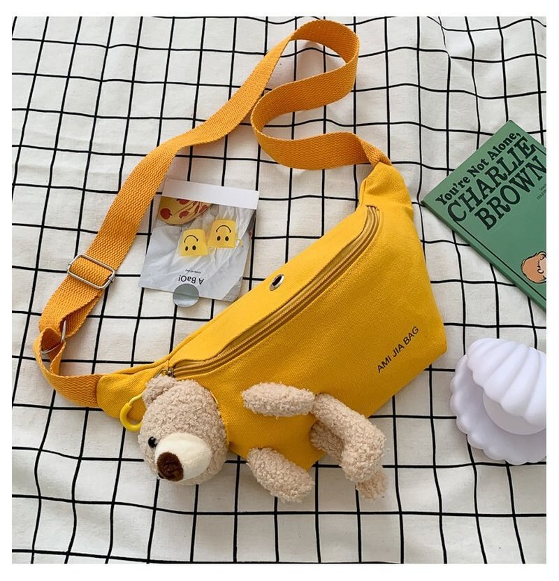 Torebki damskie kreskówka niedźwiedź talia torba torba na klatkę piersiowa torby na ramię proste torby Crossbody dla szkoły dziewczyny torby płócienne na co dzień