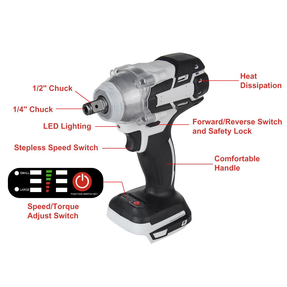 Drillpro børsteløs trådløs elektrisk skruenøgle skruetrækker genopladelig 1/2 "& 1/4 " skruenøgle elværktøj til 18v makita batteri