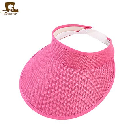 Women empty Top sun hat outdoor Summer Style hemp sports baseball cap Plastic Sun Visor Hat: HOT PINK