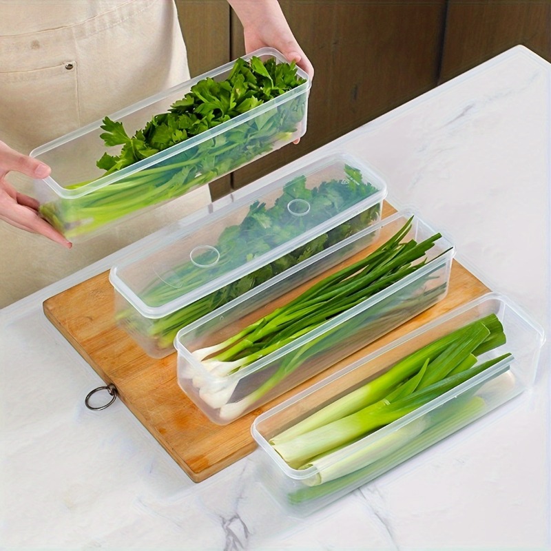 4-delige lange rechthoekige voedselopslagcontainers, plastic herbruikbare koelkast organizer dozen keukenaccessoires
