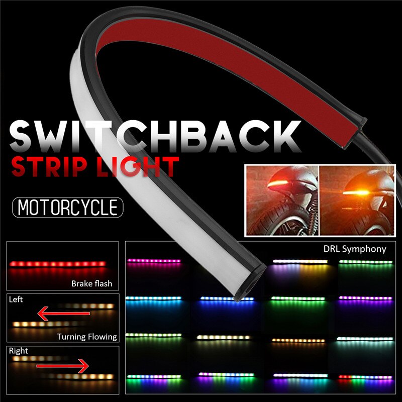 22cm 3w motorfiets achterrem stop strip licht links/rechts stromende lamp met controledoos 12v 12 rgb lichtstrip