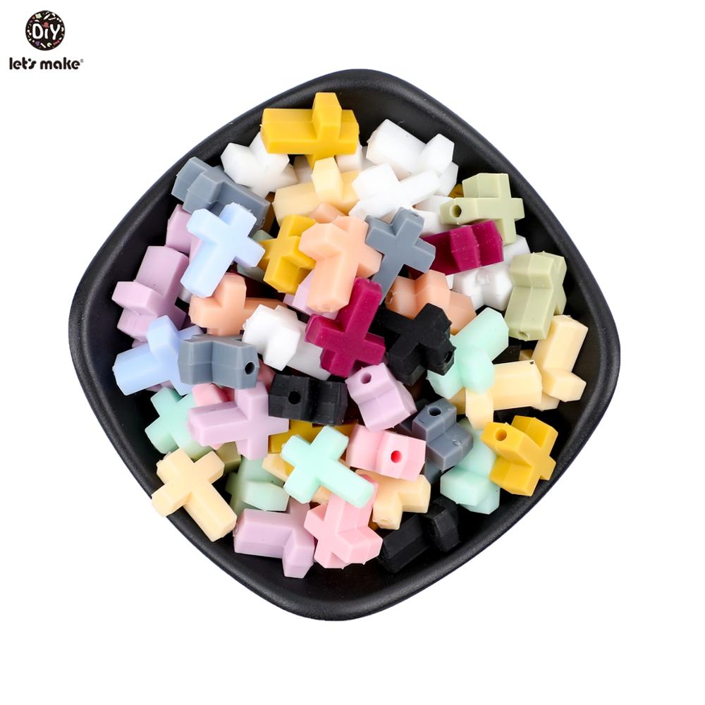 Let's Make-anneau de dentition en Silicone | 50 pièces, petites perles croisées de alimentaire, anneau de dentition de dessin animé, jouet bricolage, perles artisanales pour bébé: Mixed colors
