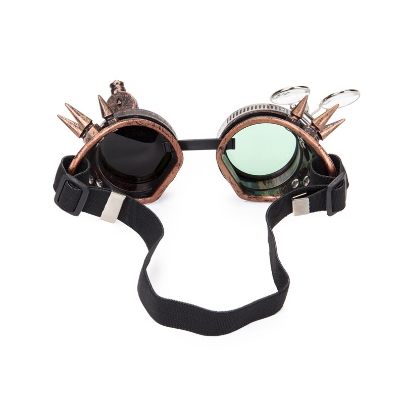 Halloween Steampunk Rock Goggles Welding Glasses with Two Colors Lens and One Light Punk Gothic Cosplay Party Glass Eyewear