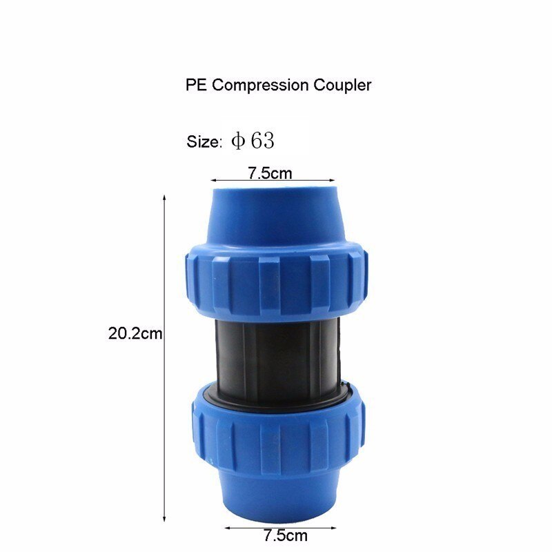 1pc HDPE Compression Coupler Plastic PP Thread Irrigation Pipe Quick Connector Micro Sprinkler Fittings Reducing Coupling PN16: 63mm