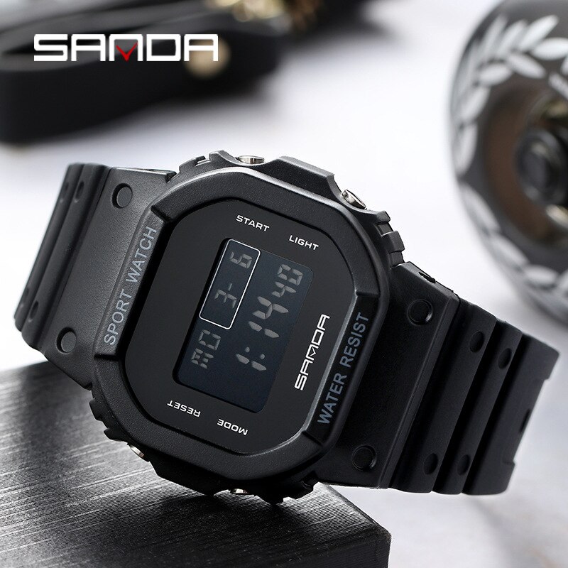 Sanda Sport Vierkante multifunctionele Elektronische Vrouwen Mannen Horloge Sport Horloge Waterdicht Lichtgevende Student Horloge: B