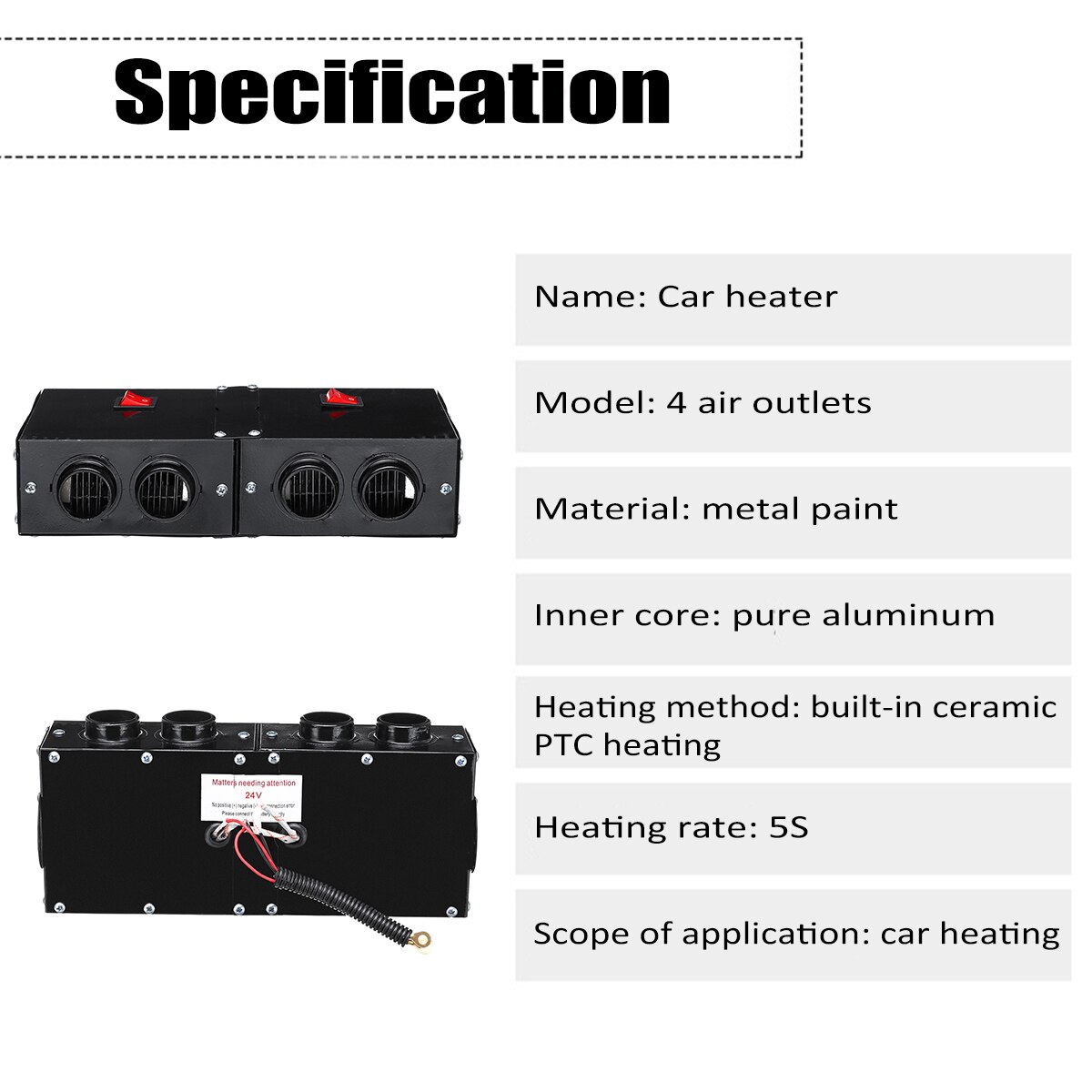 Podgrzewacz samochodowy 1000W 12V/24V PTC wentylator samochodowy nagrzewnica powietrza 4 otwór stała temperatura ogrzewanie ogrzewanie postojowe szyba przednia Demister odmrażacz