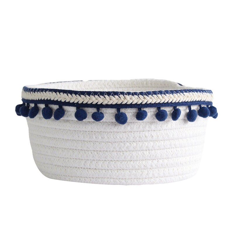Household White Laundry Basket Unique Woven Wool Ball Storage Basket Home Decoration Cotton Thread Storage Basket: Q