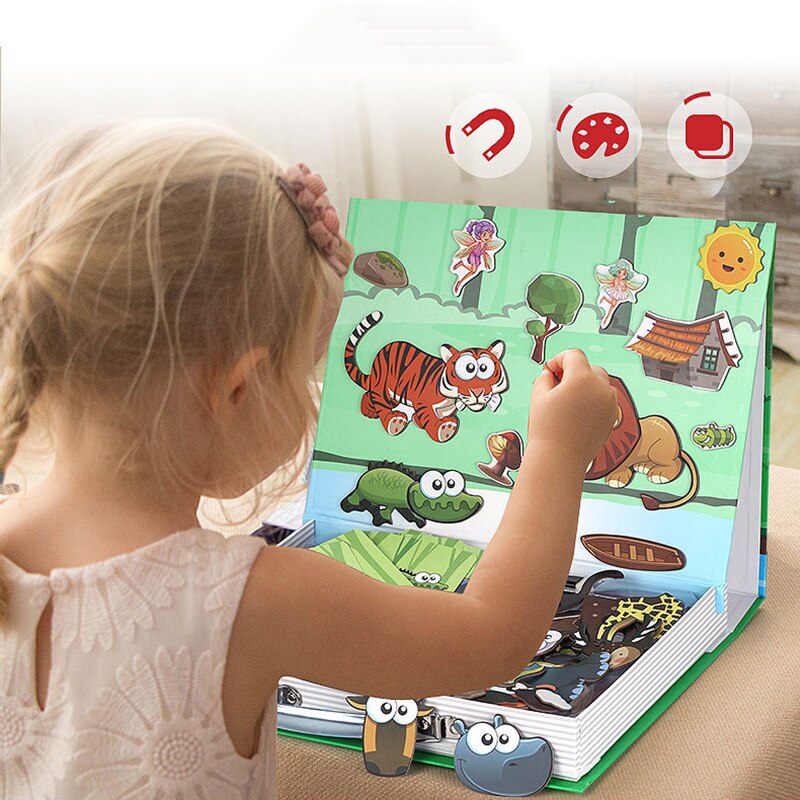Kids Double-Side Cartoon Multifunctionele Magnetische Verkeer Puzzels Tekentafel Jigsaw Schilderen Board Leren Educatief Speelgoed
