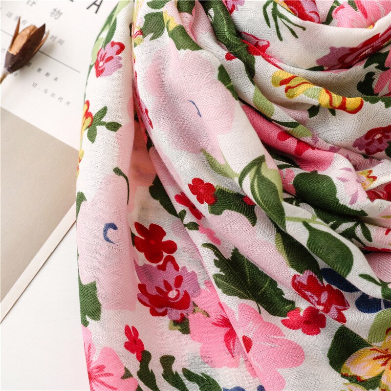Foulard en coton imprimé de fleurs pour femmes, écharpe fine et respirante, longue, Hijab musulman, châles et enveloppes