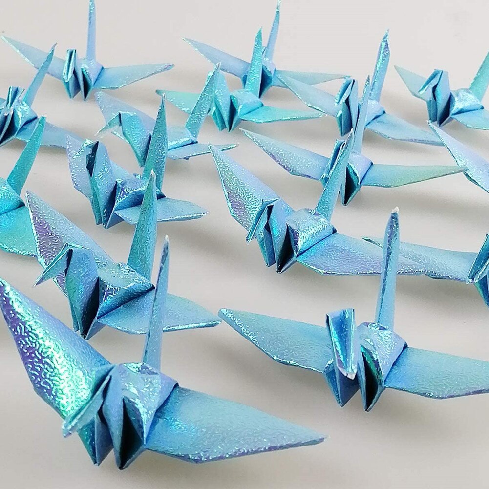 20P Glitter Origami Paper Cranes Folded Paper Cranes Birds DIY Wedding Birthday Party Backdrop Children Home Decoration Supplies: light blue 20pcs
