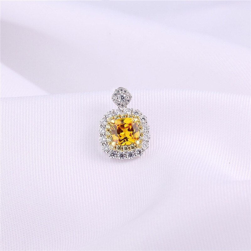 CC Necklaces Pendants For Women 925 Silver Cubic Zirconia Pink/Yellow Square Stone Bridal Wedding Pendant No Chain CCN250: Yellow