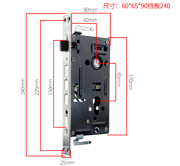 Anti theft door lock body engineering mechanical lock body 24 * 240 square head 30 * 240 cylindrical lock body: Yellow