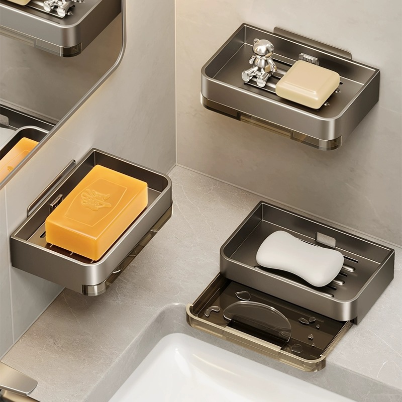 Métal Fer Porte-savon Sans perçage Porte-savon de salle de bain Avec eau de vidange Mur Porte-savon Organisateur Accessoires de salle de bain