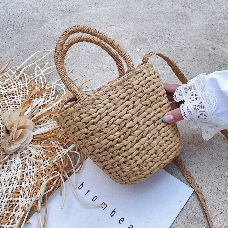 Halm tote bucket taske sommer høj vævning dame håndtaske dejlig skulder messenger bag strandtaske