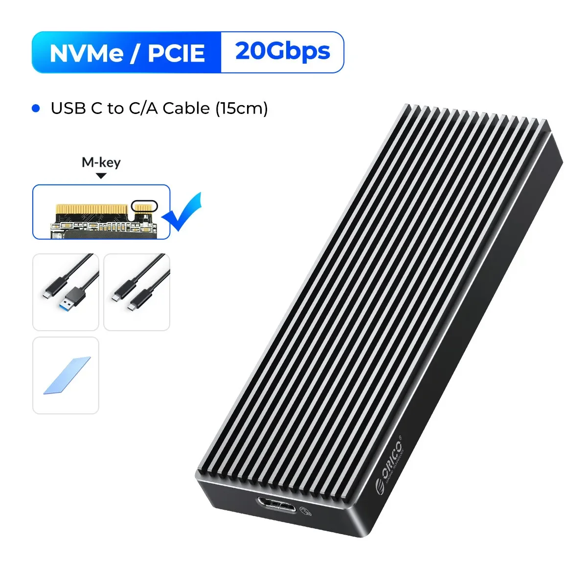 ORICO 10Gbps M.2 NVMe SSD Enclosure Aluminum Type C USB 3.2 Gen2 Tool-Free M.2 NVMe to USB Adapter for PCIe NVMe and SATA SSD
