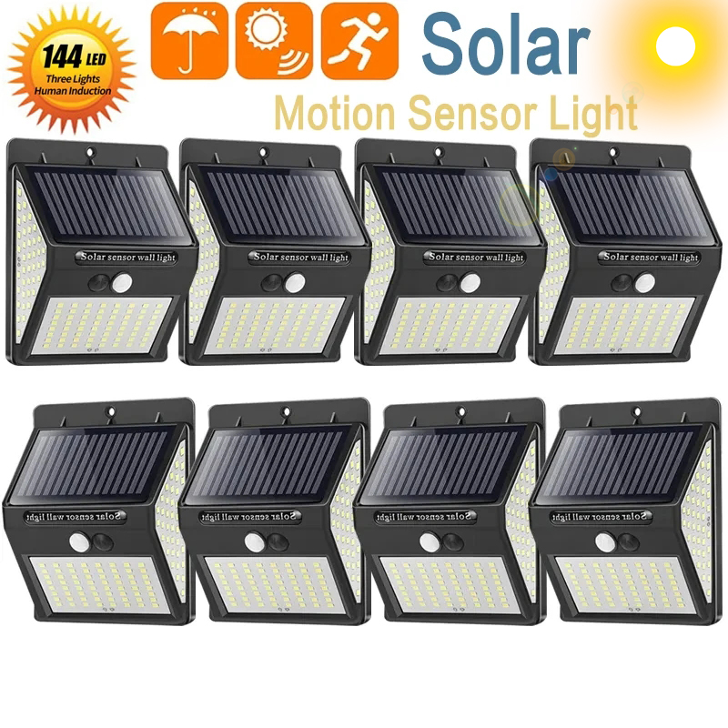 144 LED Solar Light Wireless PIR Motion Sensor Waterproof Wall Lamp Solar Powered Sunlight Street Lamp Garden Decor