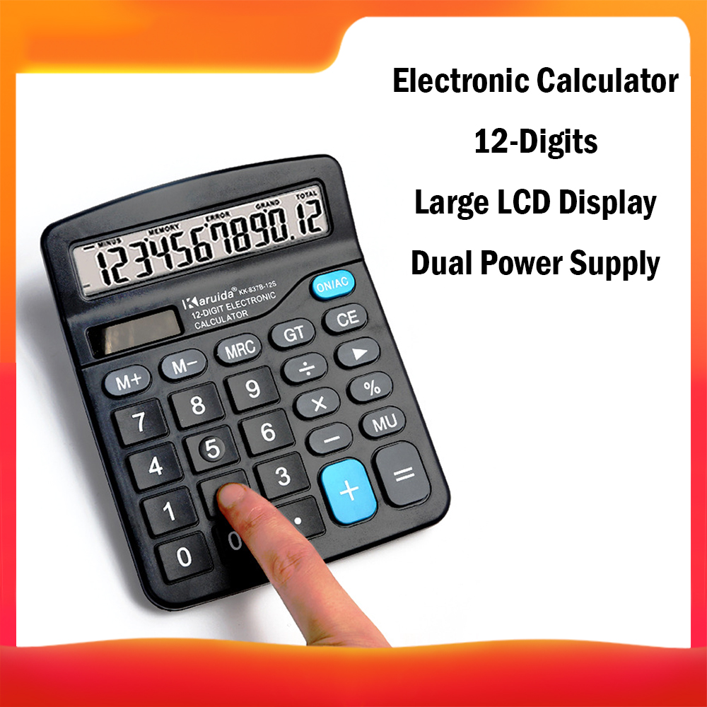Electronic Calculator Standard Function Basic Counter with 12-Digits Large LCD Display Big Buttons Dual Powers Solar Batterys