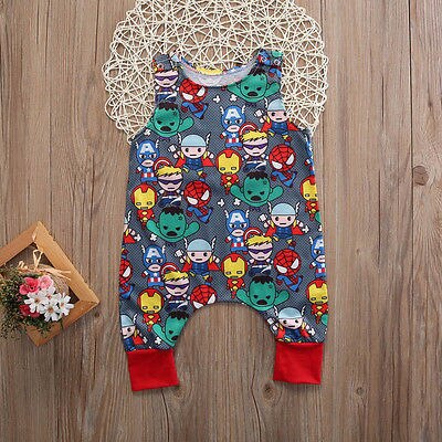 Summer Baby Kids Girl Boy Infant Summer Sleeveless Romper Harlan Jumpsuit Clothes Outfits 0-24M
